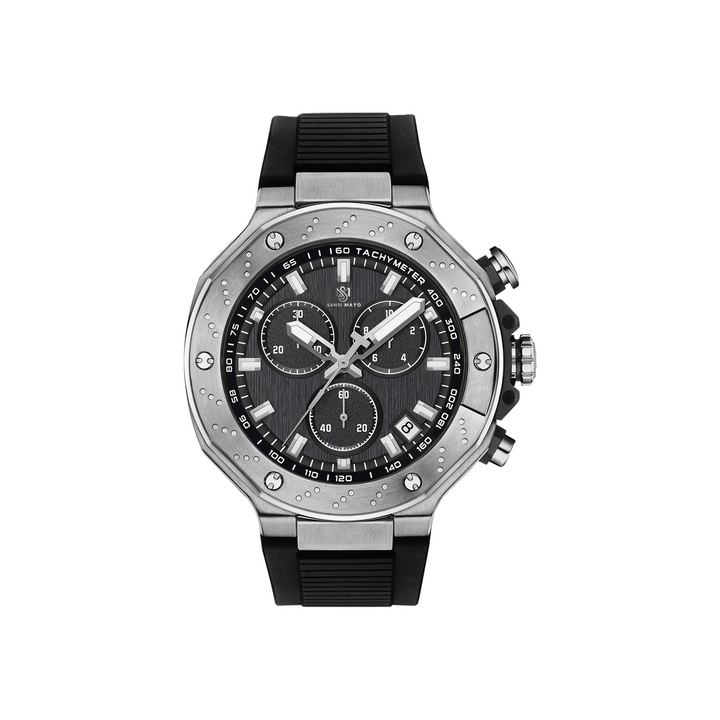 Sansi Mayo Romano Black Dial Men’s Watch — Silver Case with Black Silicone Strap