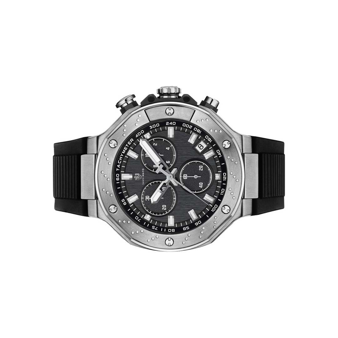 Sansi Mayo Romano Black Dial Men’s Watch — Silver Case with Black Silicone Strap