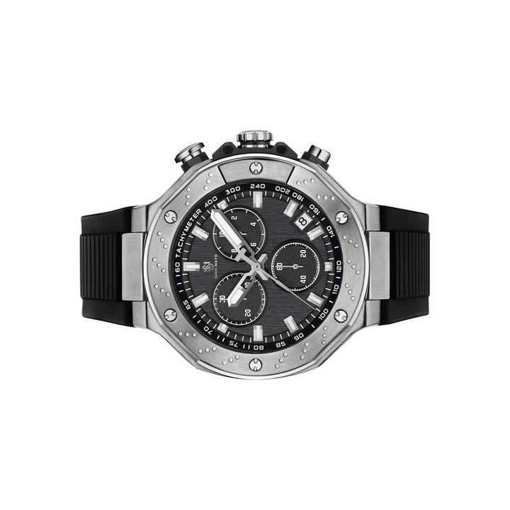 Sansi Mayo Romano Black Dial Men’s Watch — Silver Case with Black Silicone Strap