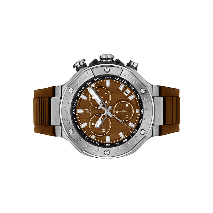 Sansi Mayo Romano Brown Dial Men’s Watch — Silver Case with Brown Silicone Strap