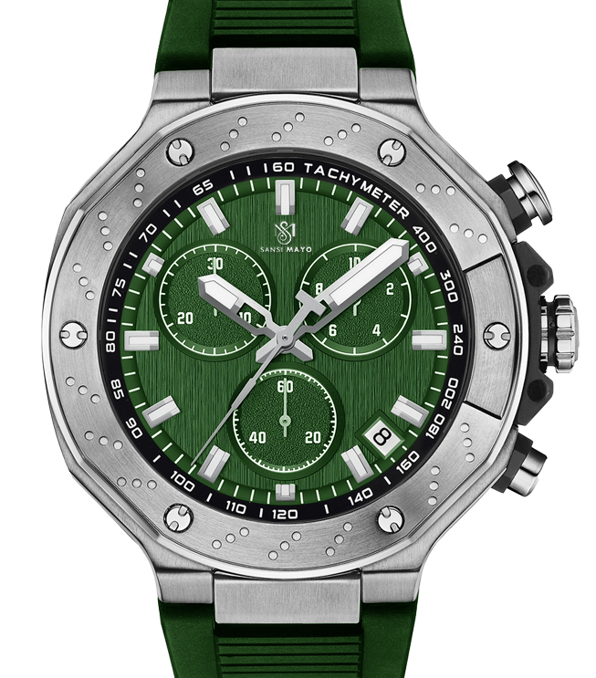 Sansi Mayo Romano Green Dial Men’s Watch — Silver Case with Green Silicone Strap