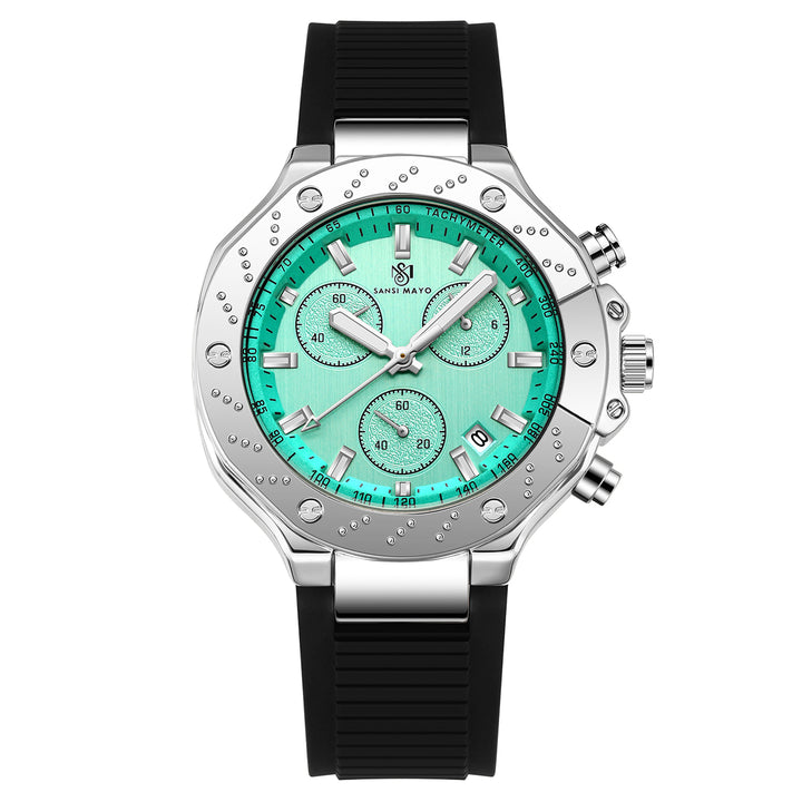 Sansi Mayo Romano Teal Dial Men’s Watch – Silver Case & Black Silicone Strap