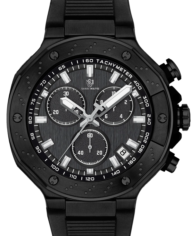 Sansi Mayo Romano All-Black Men’s Watch — Black Dial, Black Silicone Strap