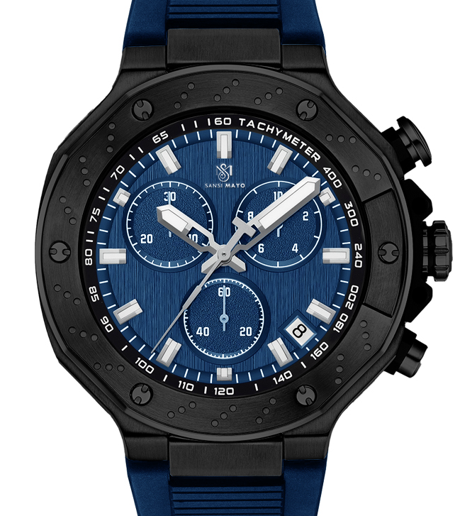 Sansi Mayo Romano Blue Dial Men’s Watch — Black Case & Silicone Strap