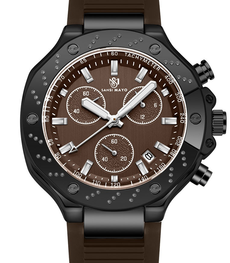 Sansi Mayo Romano Brown Dial Men’s Watch — Black Case & Silicone Strap
