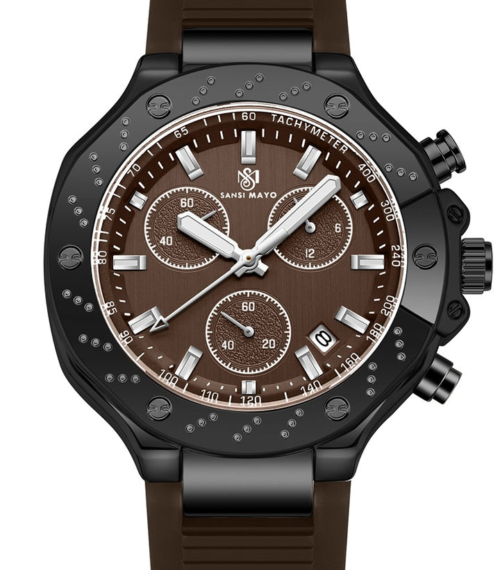 Sansi Mayo Romano Brown Dial Men’s Watch — Black Case & Silicone Strap
