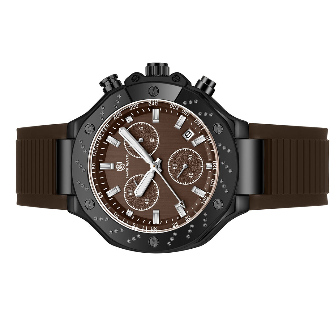 Sansi Mayo Romano Brown Dial Men’s Watch — Black Case & Silicone Strap
