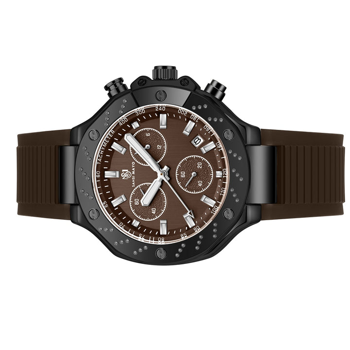Sansi Mayo Romano Brown Dial Men’s Watch — Black Case & Silicone Strap