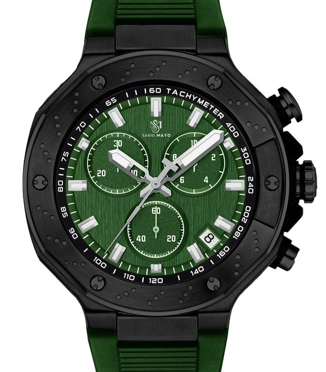 Sansi Mayo Romano Green Dial Men’s Watch — Black Case & Silicone Strap