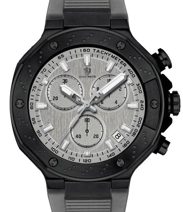 Sansi Mayo Romano Grey Dial Men’s Watch — Black Case & Silicone Strap