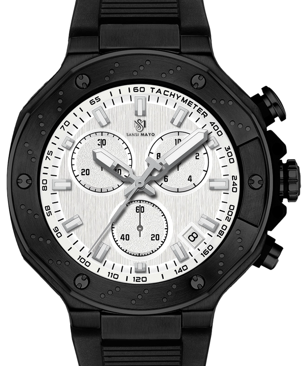 Sansi Mayo Romano White Dial Men’s Watch — Black Case & Silicone Strap