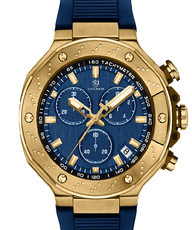 Sansi Mayo Romano Blue Dial Men’s Watch — Gold Case & Blue Silicone Strap