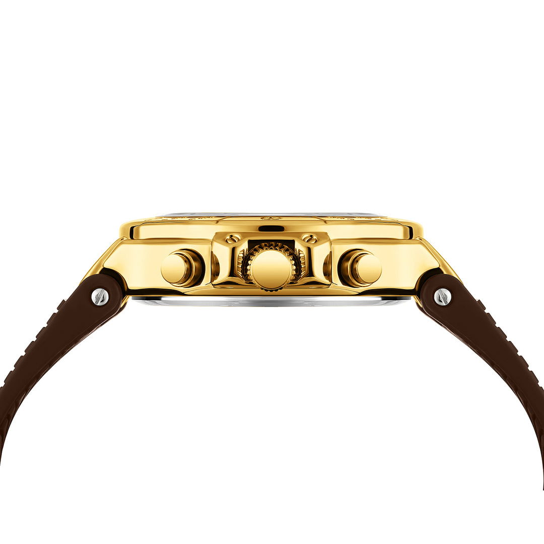 Sansi Mayo Romano Gold Dial Watch — Brown Strap, Gold Case for Men