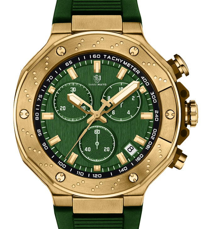 Sansi Mayo Romano Green Dial Men’s Watch — Gold Case & Green Silicone Strap
