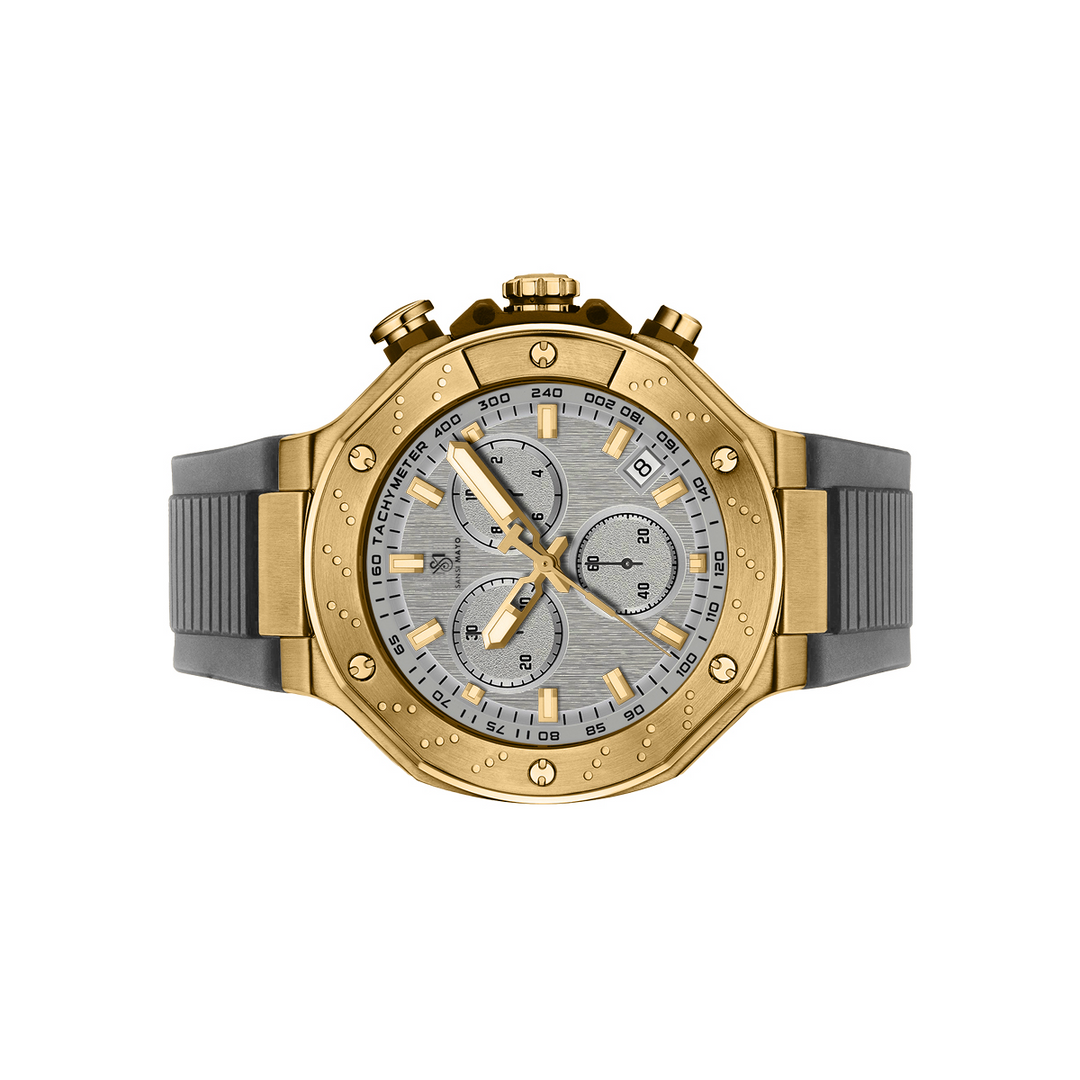 Sansi Mayo Romano Grey Dial Watch — Grey Strap, Gold Case for Men