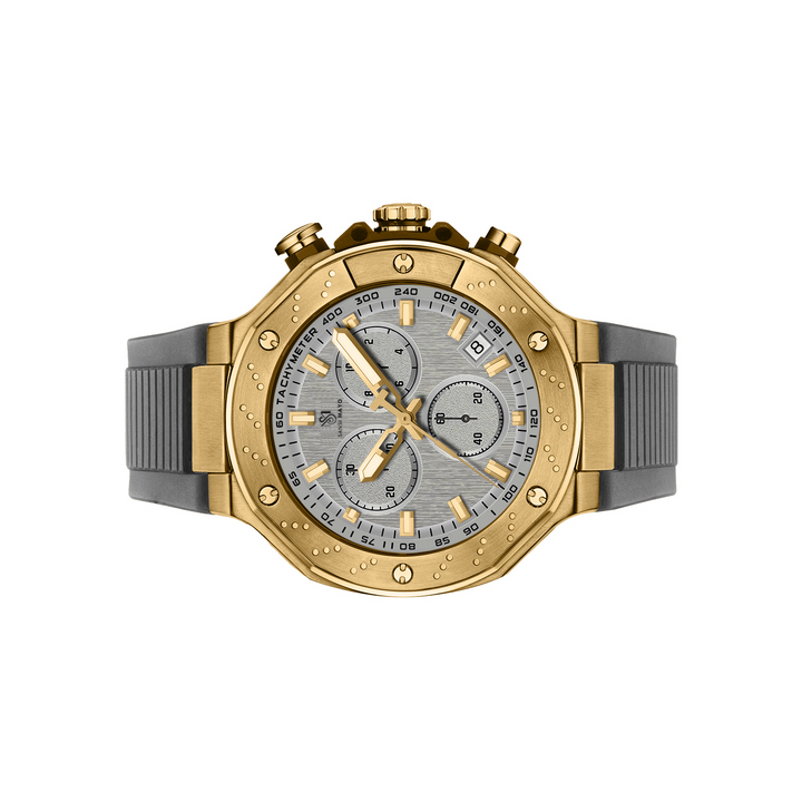 Sansi Mayo Romano Grey Dial Watch — Grey Strap, Gold Case for Men