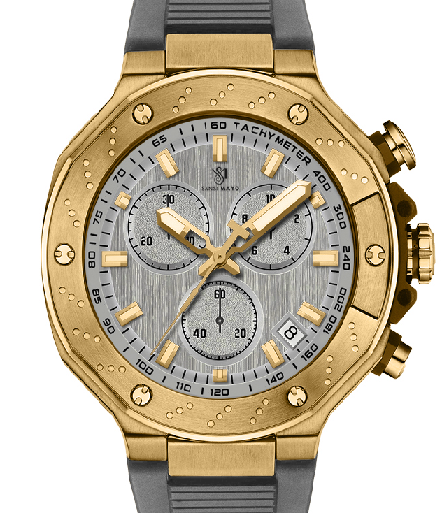 Sansi Mayo Romano Grey Dial Watch — Grey Strap, Gold Case for Men