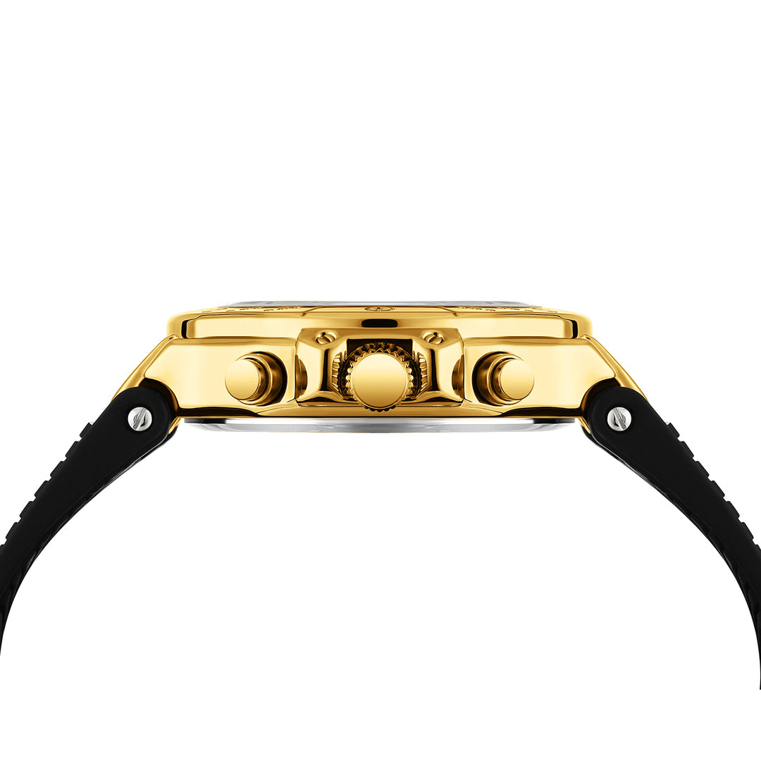 Sansi Mayo Romano White Dial Watch — Black Strap, Gold Case for Men