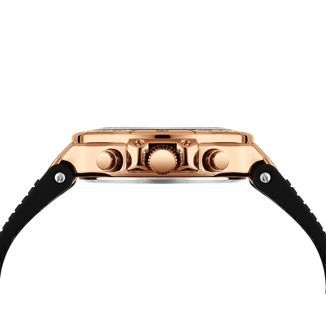 Sansi Mayo Romano White Dial Watch — Rose Gold Case, Black Silicone Strap for Men
