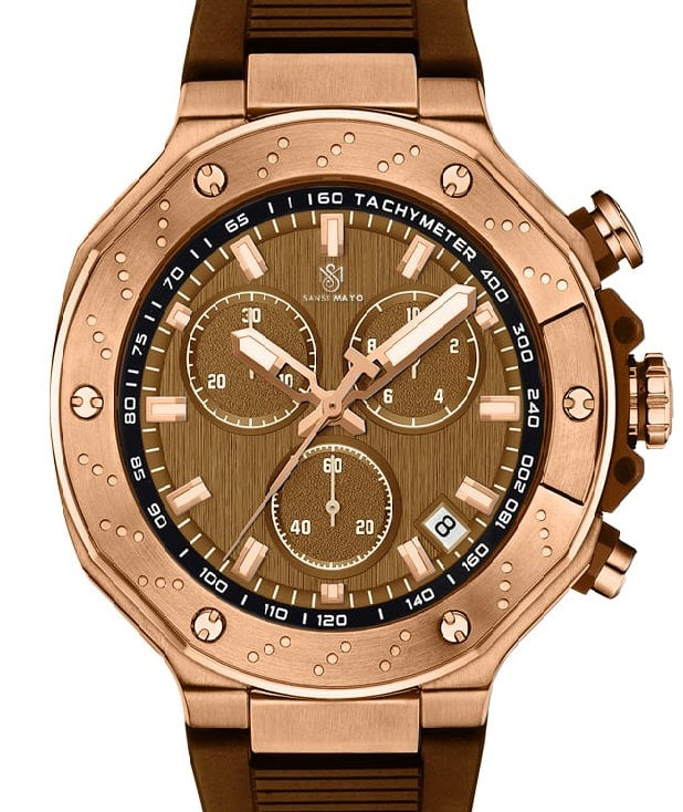 Sansi Mayo Romano Brown Dial Watch — Rose Gold Case & Brown Strap for Men
