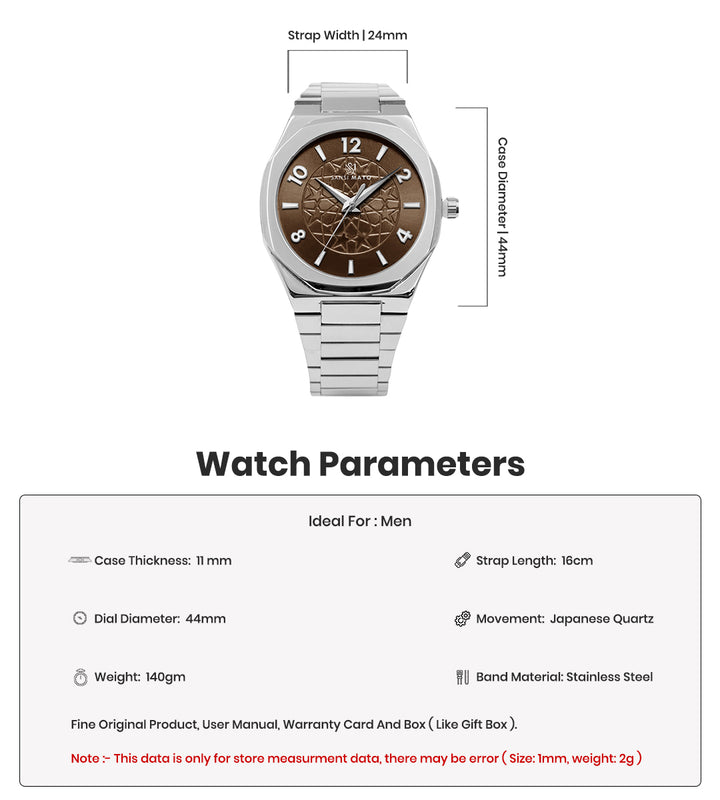 Marco Silver Brown Wrist Watch