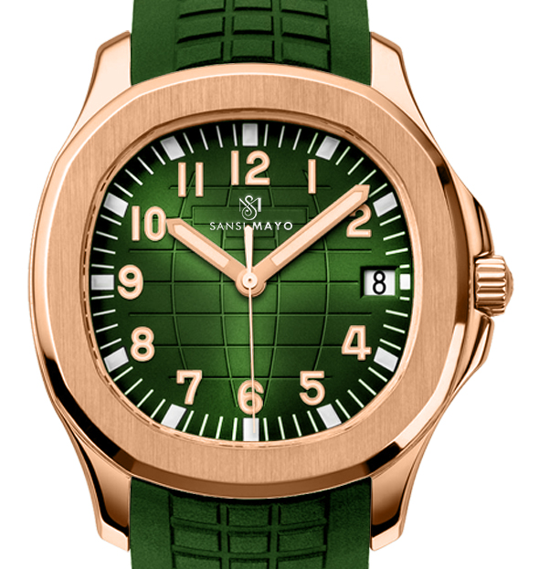 Beta Round Green Rose Gold Wrist Watch