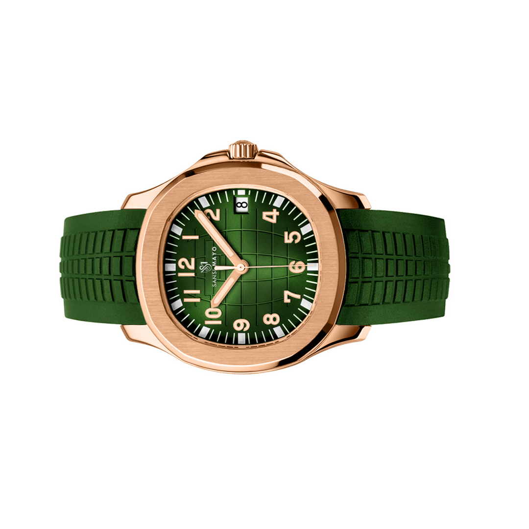 Beta Round Green Rose Gold Wrist Watch