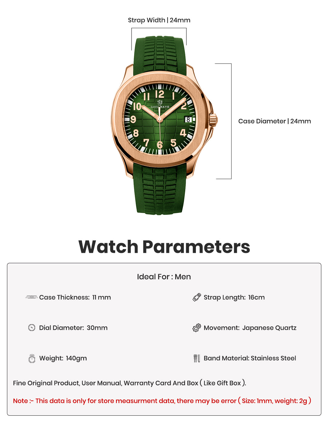 Beta Round Green Rose Gold Wrist Watch