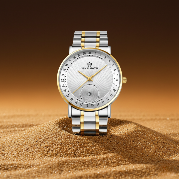 Two-Tone Silver & Gold Stainless Steel Watch — White Dial