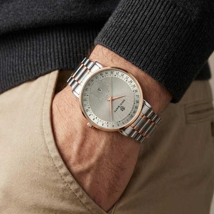 Two-Tone Rose Gold & Silver Watch — Grey Dial
