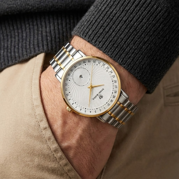 Two-Tone Silver & Gold Stainless Steel Watch — White Dial