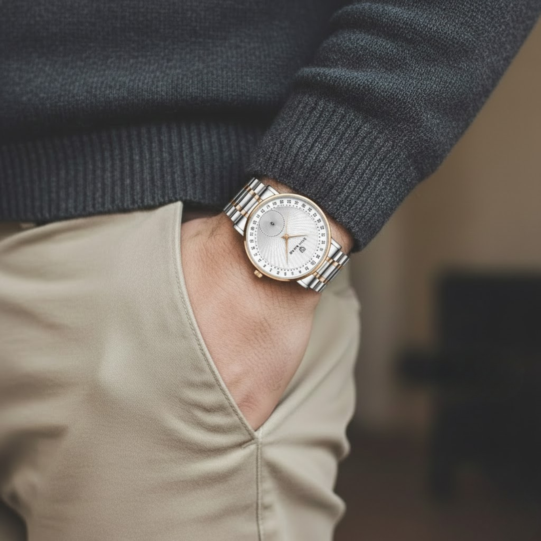 Two-Tone Rose Gold & Silver Watch — White Dial