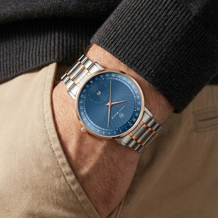 Classic Two-Tone Rose Gold Stainless Steel Watch — Blue Dial Edition