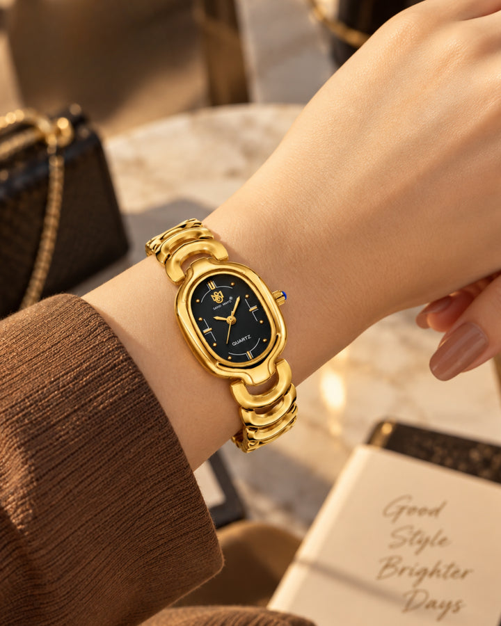 Sansi Mayo VETRA Black Dial Gold Stainless Steel Women's  Watch
