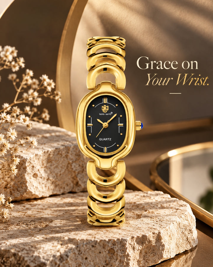 Sansi Mayo VETRA Black Dial Gold Stainless Steel Women's  Watch