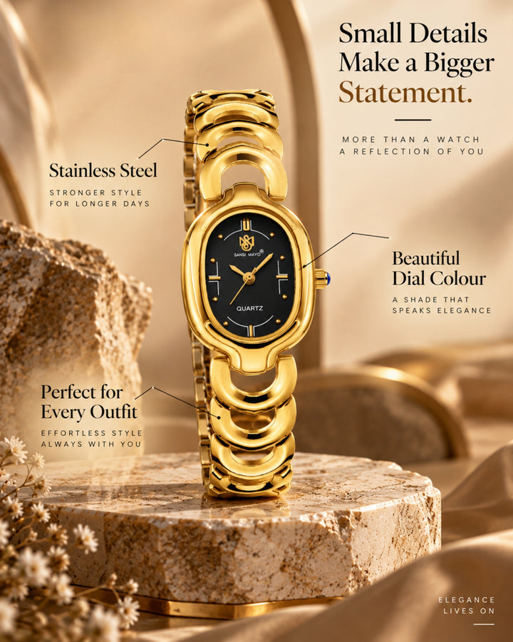 Sansi Mayo VETRA Black Dial Gold Stainless Steel Women's  Watch