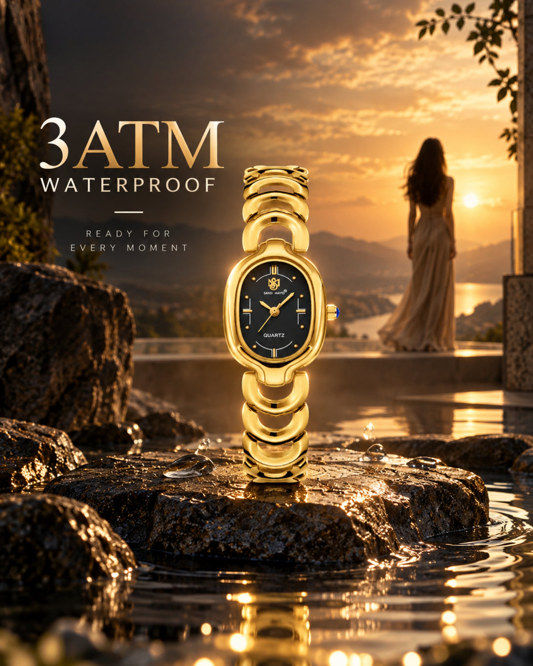 Sansi Mayo VETRA Black Dial Gold Stainless Steel Women's  Watch
