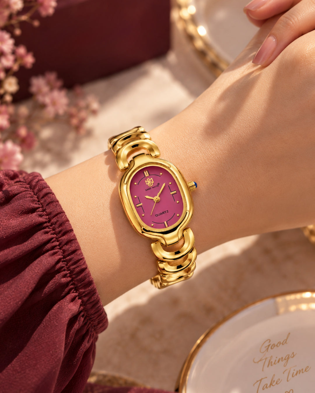 Sansi Mayo VETRA Dark Pink Dial Gold Stainless Steel Women's  Watch