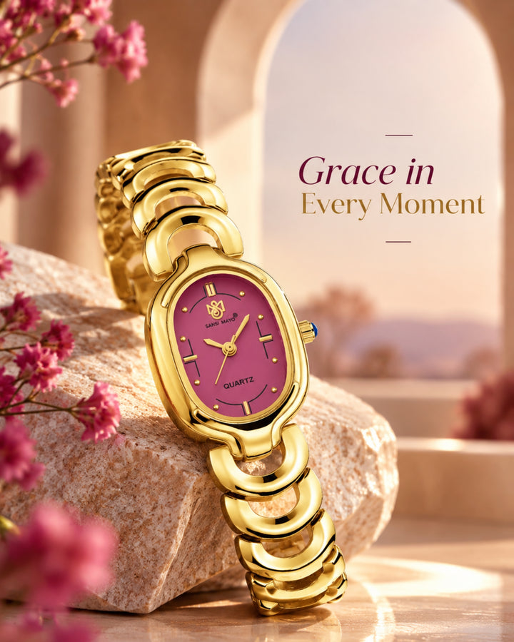 Sansi Mayo VETRA Dark Pink Dial Gold Stainless Steel Women's  Watch