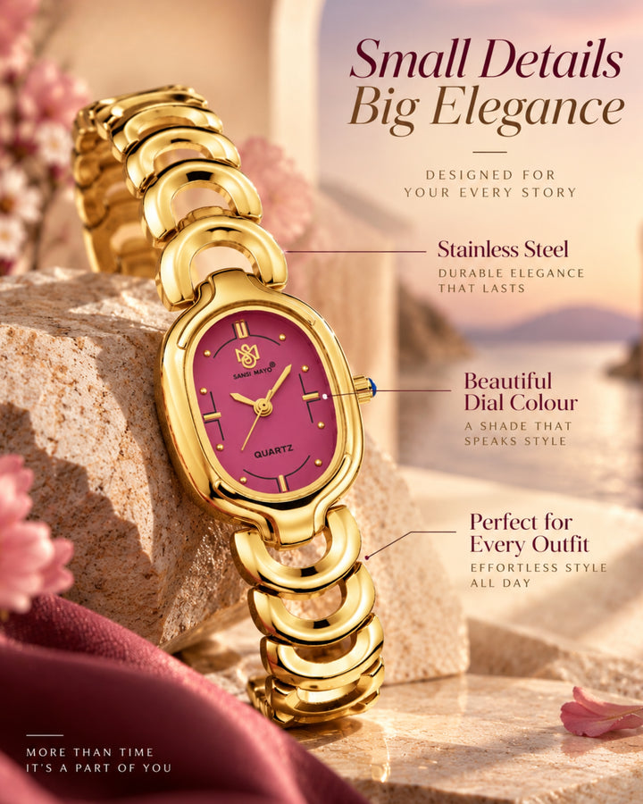 Sansi Mayo VETRA Dark Pink Dial Gold Stainless Steel Women's  Watch