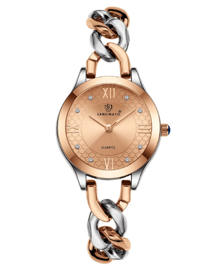 Zeenat Two Tone Silver Rose Gold Rose Gold Dial Quartz Watch