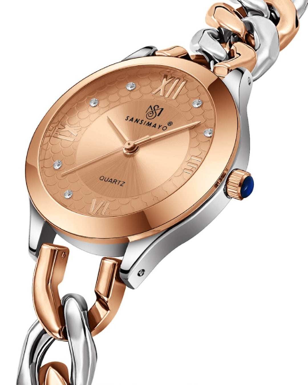 Zeenat Two Tone Silver Rose Gold Rose Gold Dial Quartz Watch
