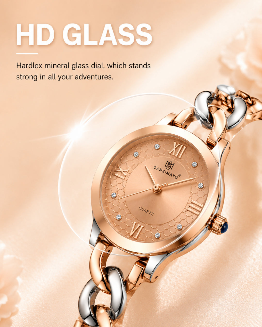 Zeenat Two Tone Silver Rose Gold Rose Gold Dial Quartz Watch