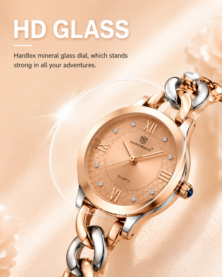 Zeenat Two Tone Silver Rose Gold Rose Gold Dial Quartz Watch