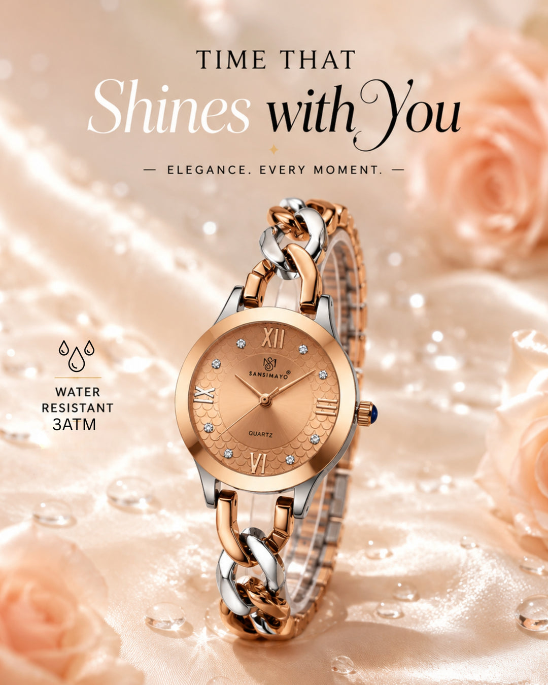 Zeenat Two Tone Silver Rose Gold Rose Gold Dial Quartz Watch