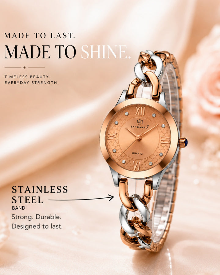 Zeenat Two Tone Silver Rose Gold Rose Gold Dial Quartz Watch