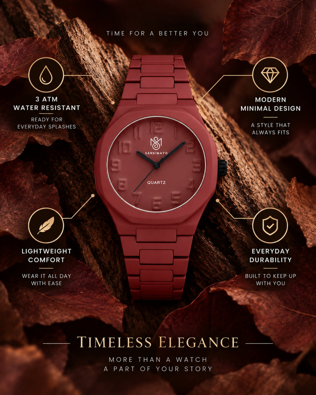 Carnival Dulex Rust Maroon Quartz Watch