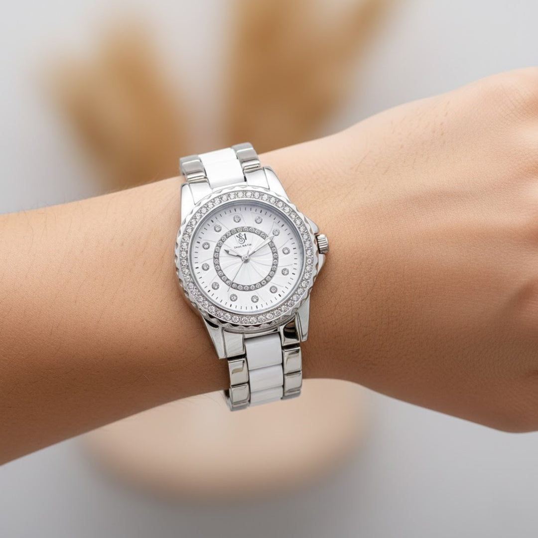 Round Two Tone Silver Elegance Wrist Watch