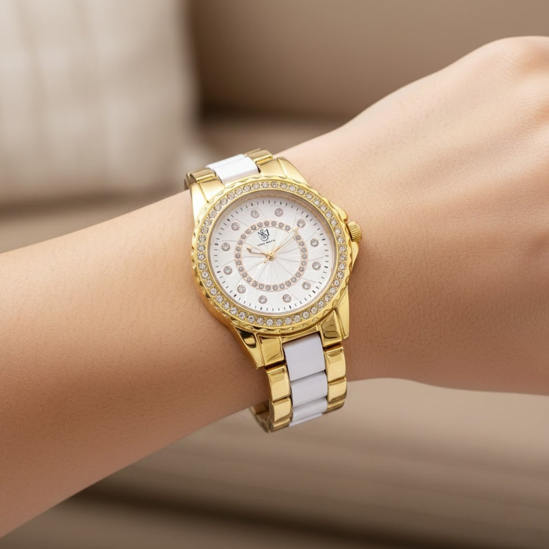 Round Two Tone Gold Elegance Wrist Watch