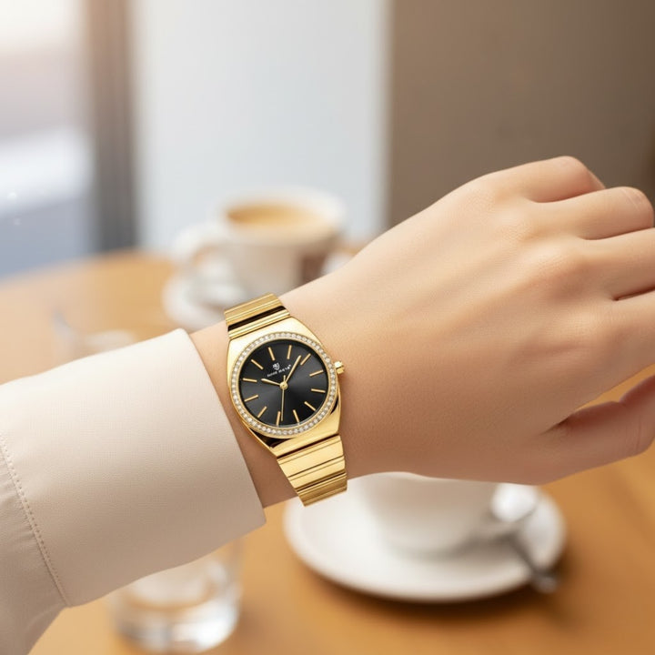 Black Dial Gold Watch — Egyptian Stone Edition